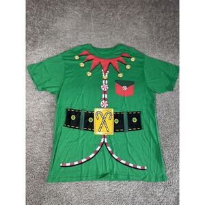 Holiday Time Shirt Mens XL Green Elf Costume Candy Cane Christmas Graphic Tee